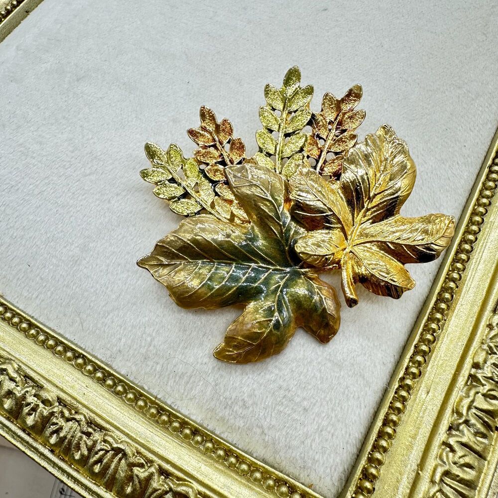 Vintage KC Fall Leaves Leaf Brooch Enamel Leaf Kenneth Cole Pin
